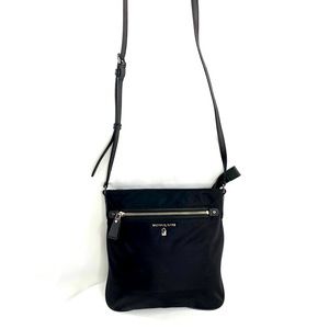 Michael Kors Black Nylon Medium Crossbody Bag Purse Leather Trim M-1806